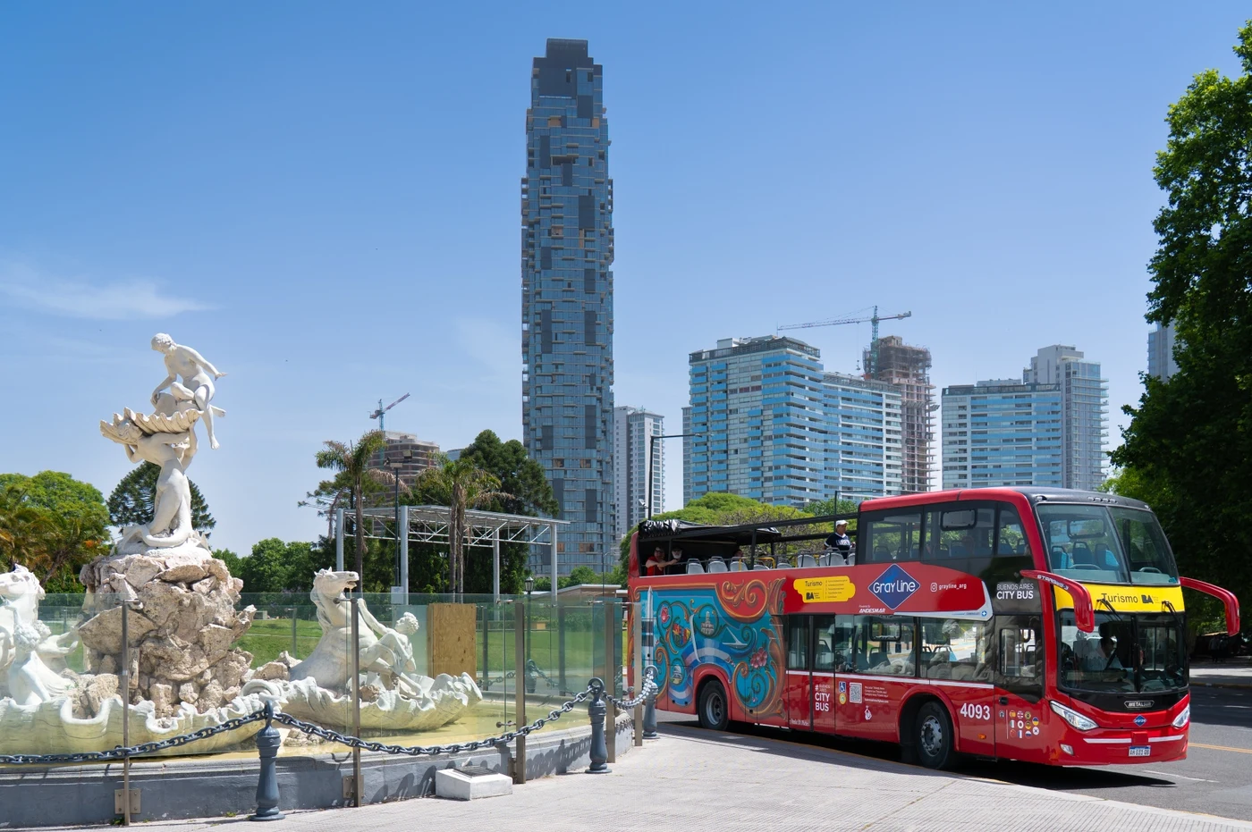 The red hop-on hop-off sightseeing bus touring Buenos Aires