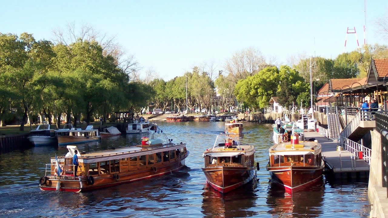 Classic wooden launches at the Tigre river station on the Parana Delta, Buenos Aires